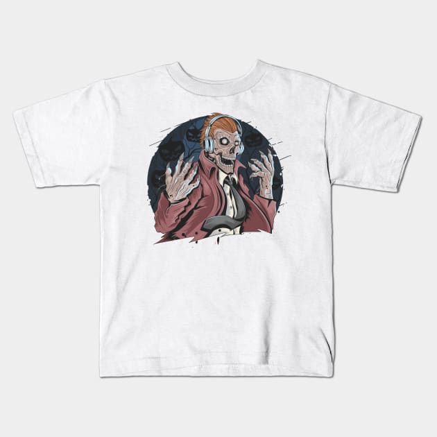 Scary Zombie DJ Halloween Design Kids T-Shirt by Printaha